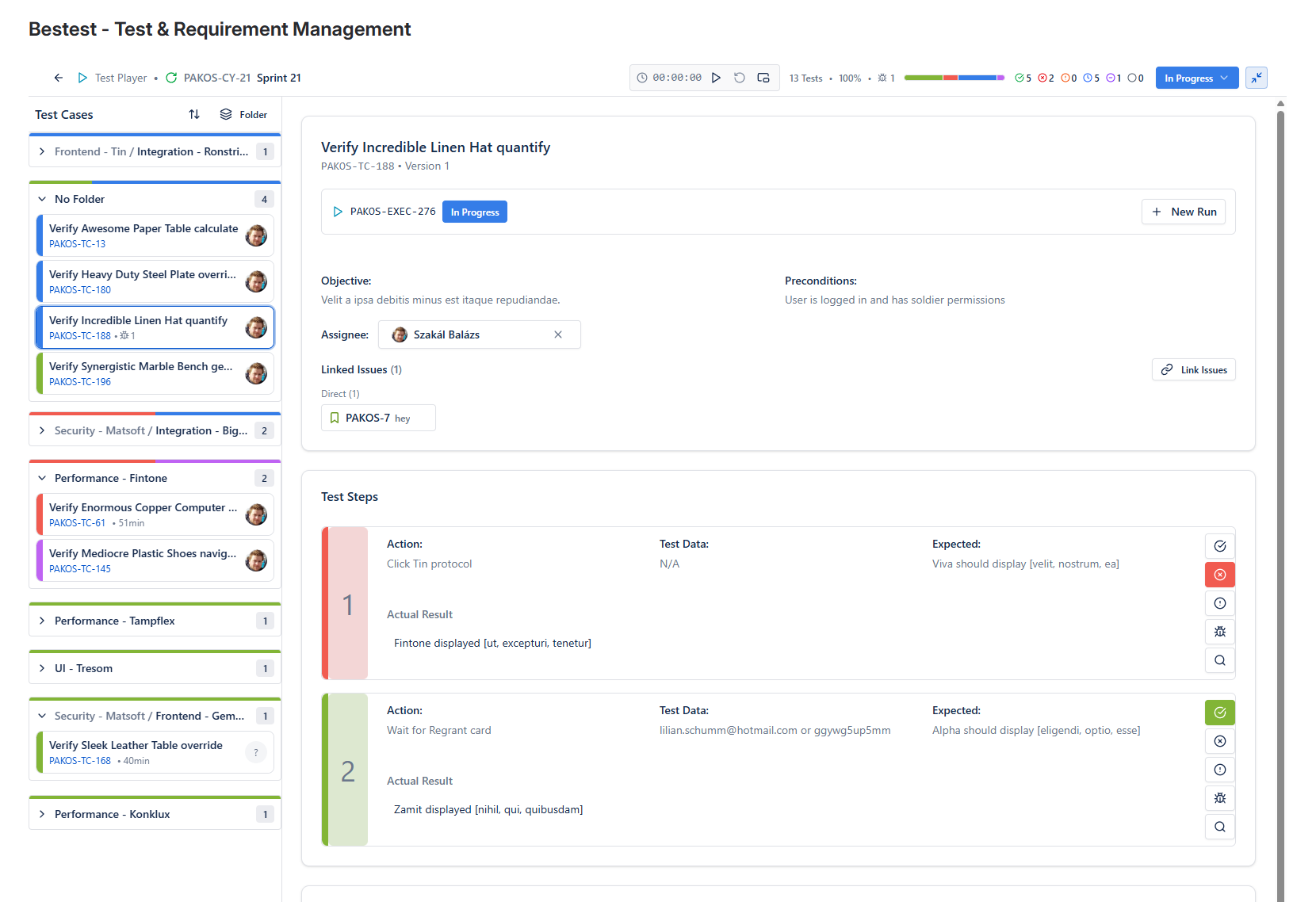 BesTest test execution interface with step-by-step results