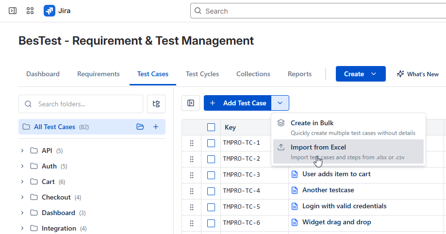 Importing Test Cases