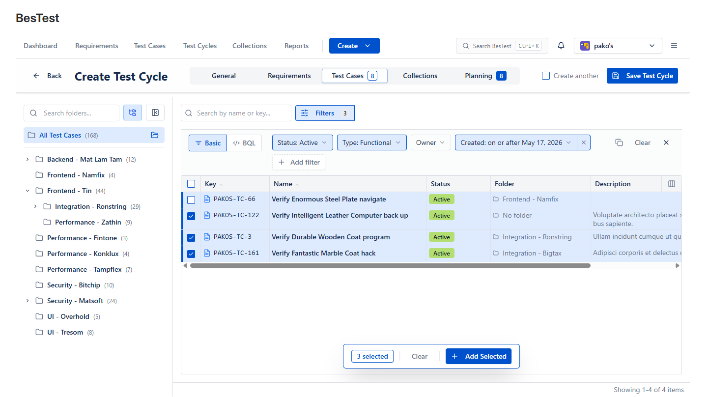 Many testcases - non-deterministic execution scope