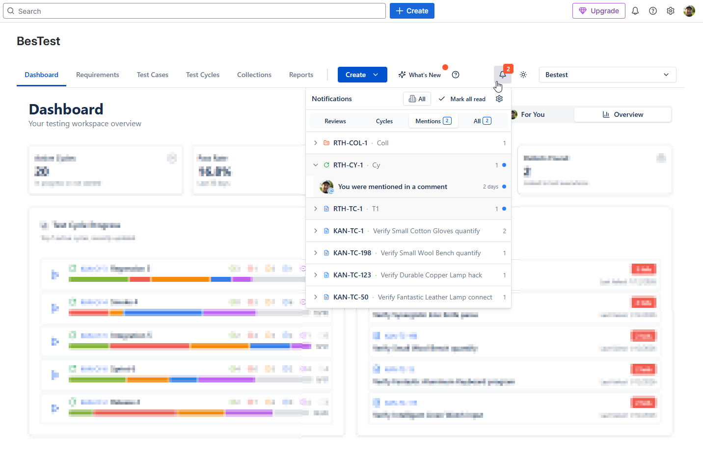 In-app notification center